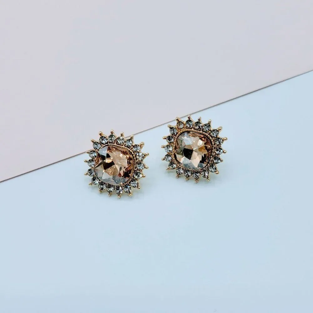 7/$35 Beige Crystal Large Stud Earrings - Picture 1 of 10